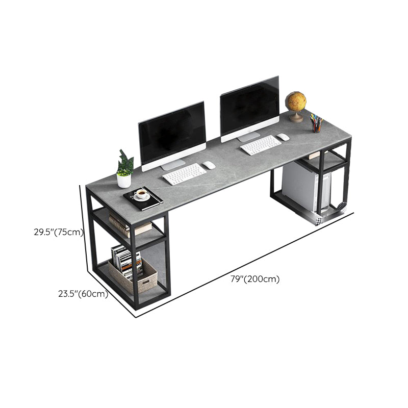 Grey Rectangular Computer Desk Industrial Office Desk with Storage Shelf