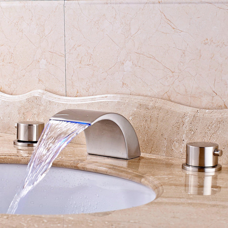 Double Handle Widespread Bathroom Faucet Modern LED Lavatory Faucet