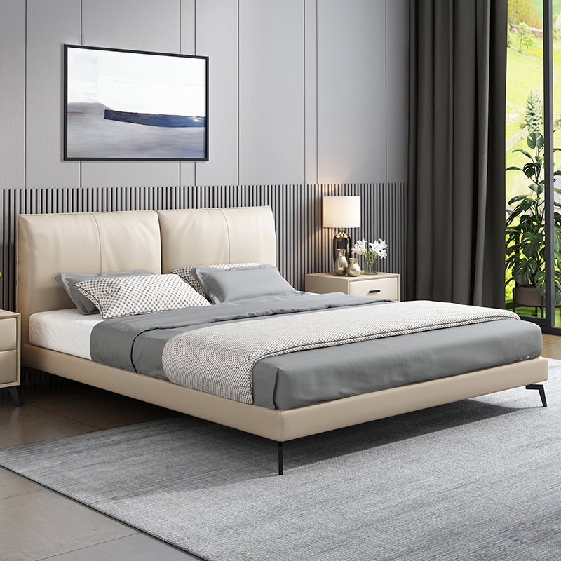 Contemporary Upholstered Standard Bed, Rectangular Headboard Bed