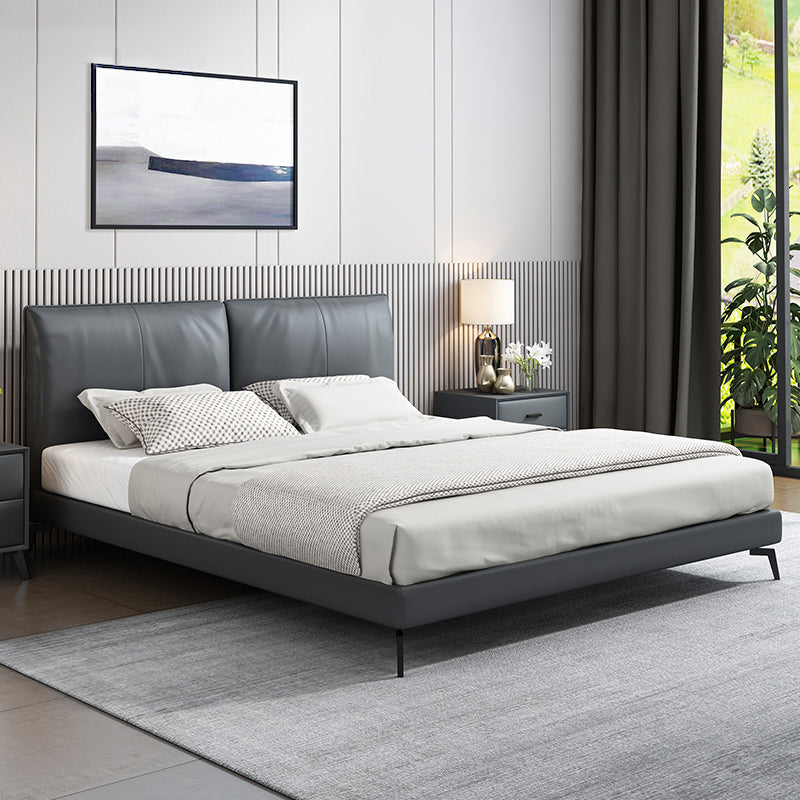 Contemporary Upholstered Standard Bed, Rectangular Headboard Bed