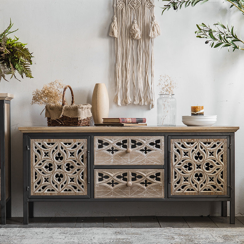 Industrial Accent Cabinet in Brown with Black Metal Legs Cabinet