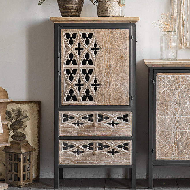 Industrial Accent Cabinet in Brown with Black Metal Legs Cabinet