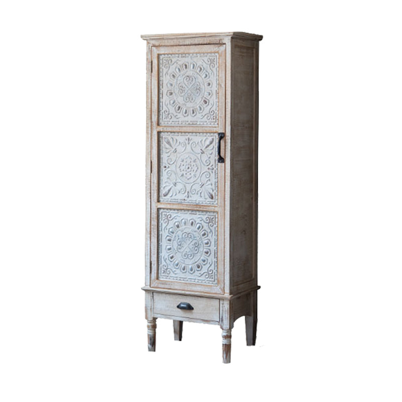 White Industrial Distressed Finish Cabinet with Drawer and Door