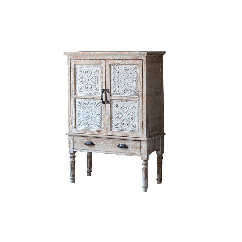 White Industrial Distressed Finish Cabinet with Drawer and Door