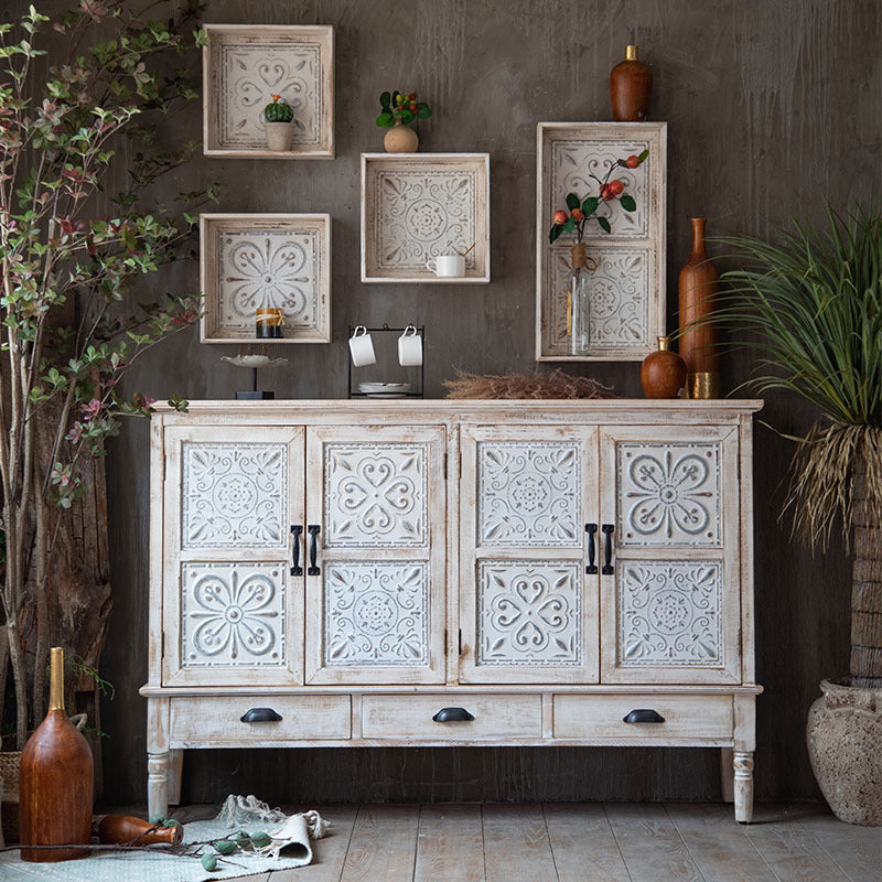 White Industrial Distressed Finish Cabinet with Drawer and Door