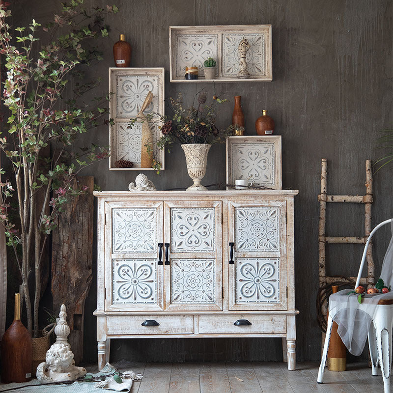 White Industrial Distressed Finish Cabinet with Drawer and Door