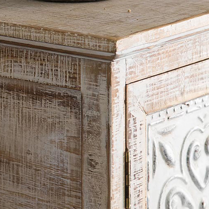 White Industrial Distressed Finish Cabinet with Drawer and Door