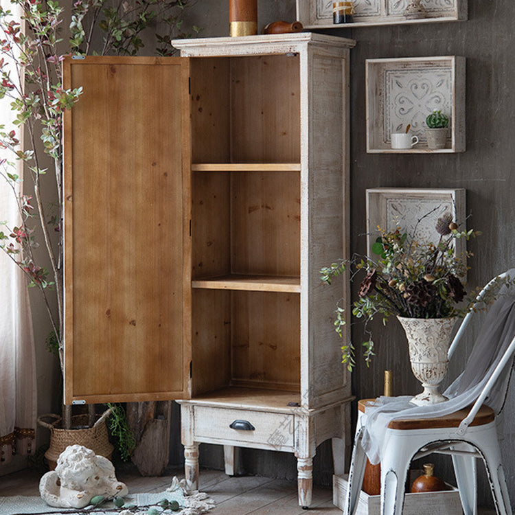 White Industrial Distressed Finish Cabinet with Drawer and Door