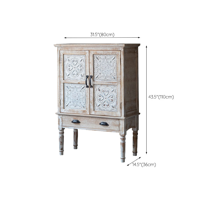 White Industrial Distressed Finish Cabinet with Drawer and Door