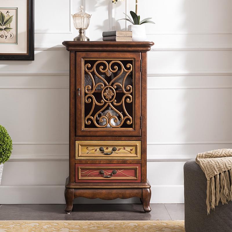 Industrial Accent Cabinet in Distressed Finish Wood with Door and Drawers