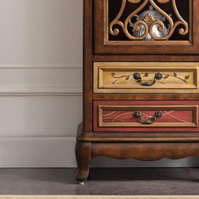 Industrial Accent Cabinet in Distressed Finish Wood with Door and Drawers