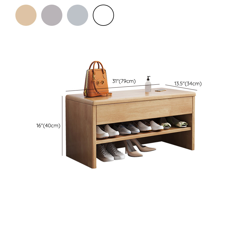 Modern Rubber Wood Bench Rectangle Storage Accent Bench with Drawers