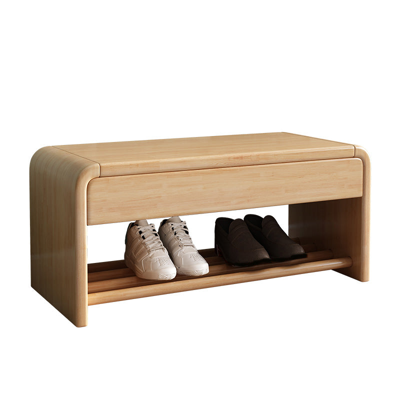 Contemporary Rubber Wood Bench Rectangle Storage Accent Bench with Drawer