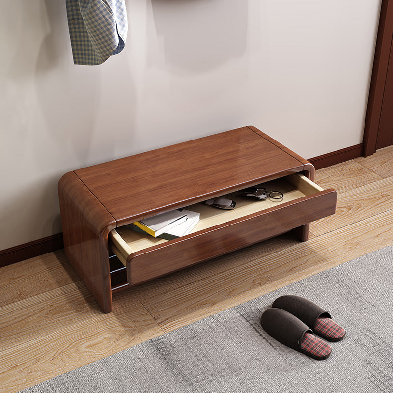 Contemporary Rubber Wood Bench Rectangle Storage Accent Bench with Drawer