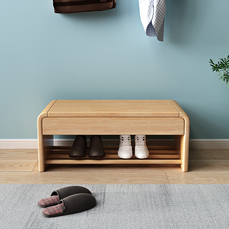 Contemporary Rubber Wood Bench Rectangle Storage Accent Bench with Drawer