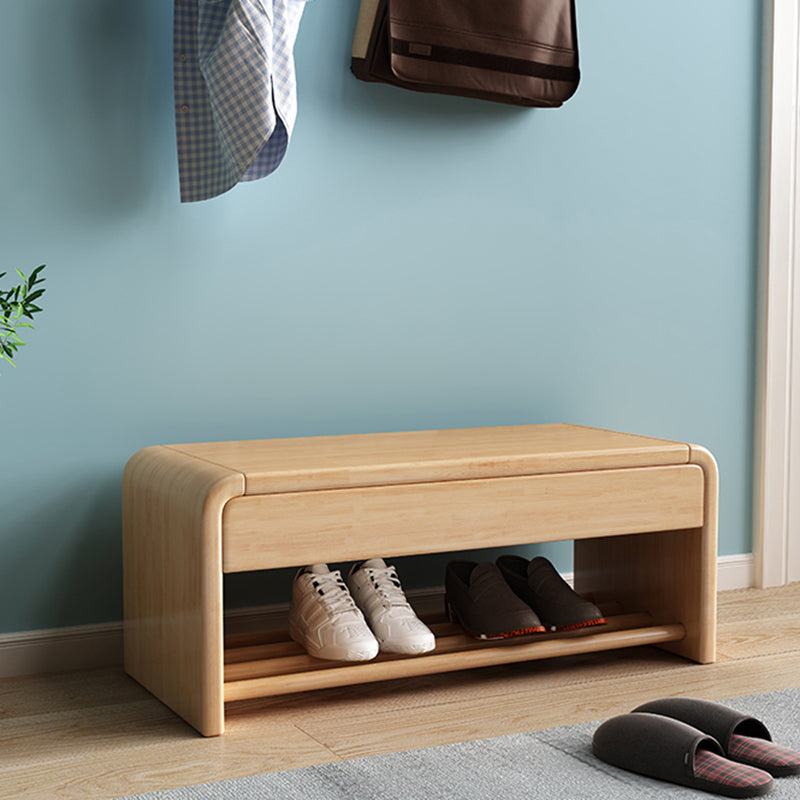 Contemporary Rubber Wood Bench Rectangle Storage Accent Bench with Drawer