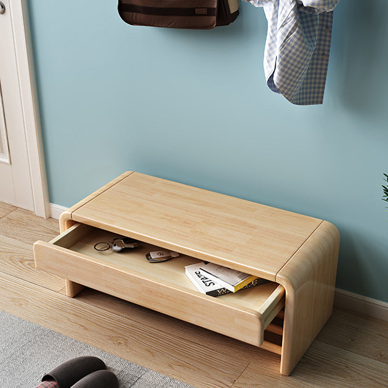 Contemporary Rubber Wood Bench Rectangle Storage Accent Bench with Drawer