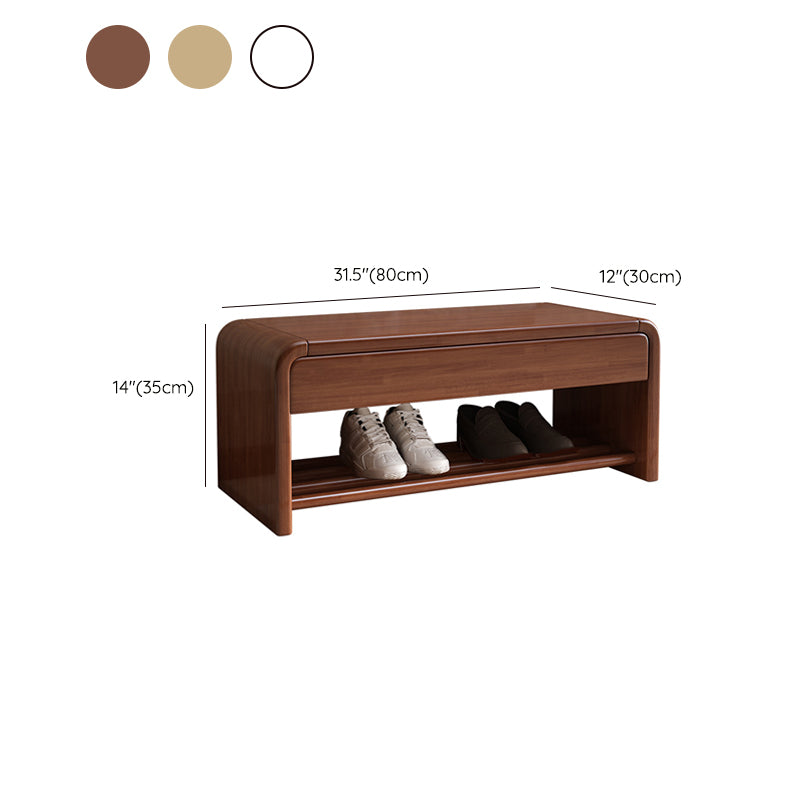 Contemporary Rubber Wood Bench Rectangle Storage Accent Bench with Drawer