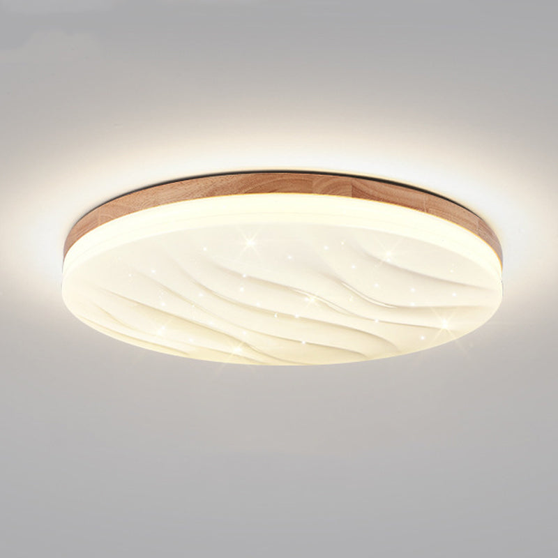 Single Beige Flush Mount Lighting Circle Wooden LED Ceiling Light