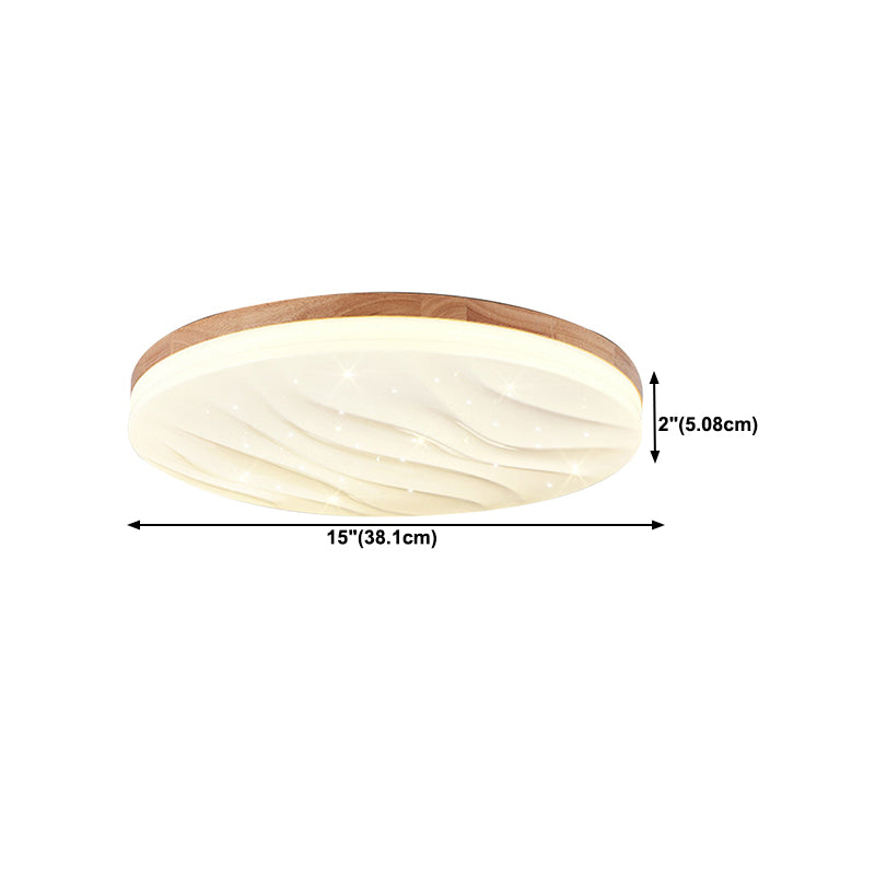 Single Beige Flush Mount Lighting Circle Wooden LED Ceiling Light