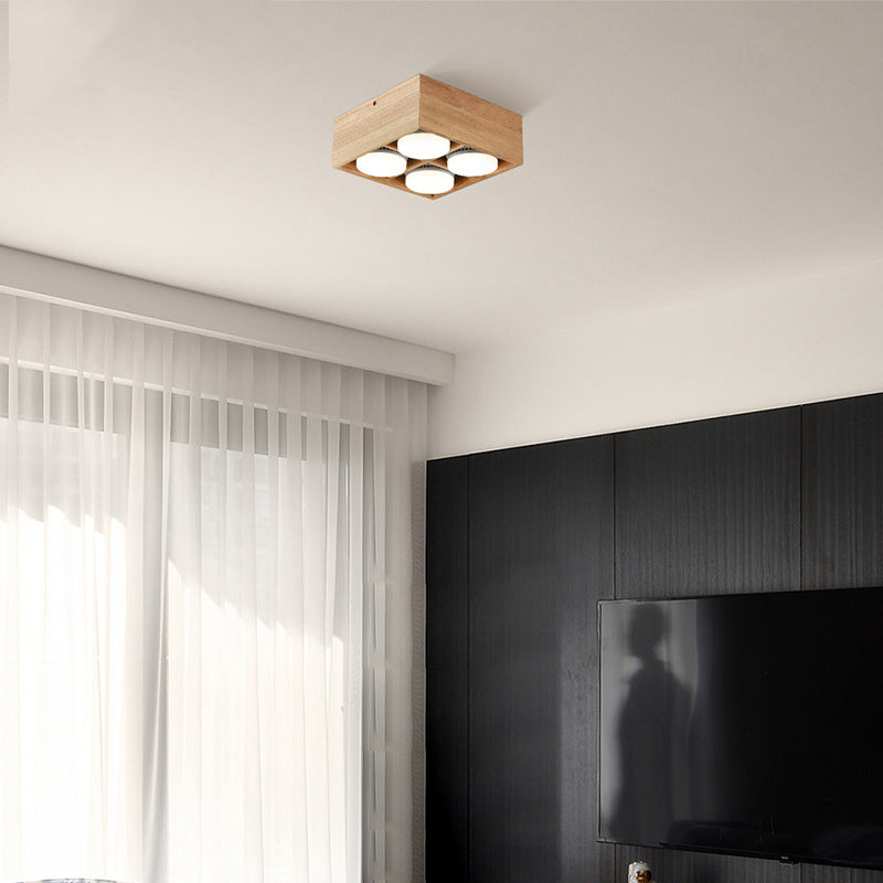 Square Shape Flush Mount Modern Style Metal 1/2/4 Lights Flush Ceiling Light in Log Color