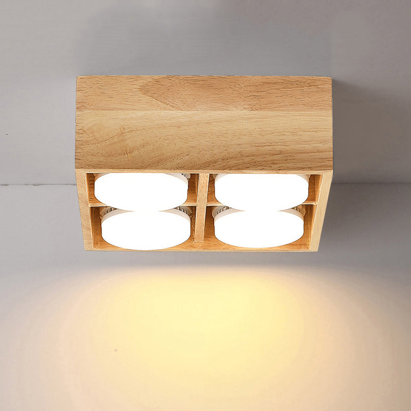 Square Shape Flush Mount Modern Style Metal 1/2/4 Lights Flush Ceiling Light in Log Color