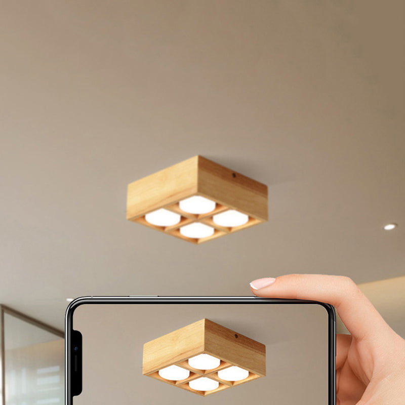 Square Shape Flush Mount Modern Style Metal 1/2/4 Lights Flush Ceiling Light in Log Color