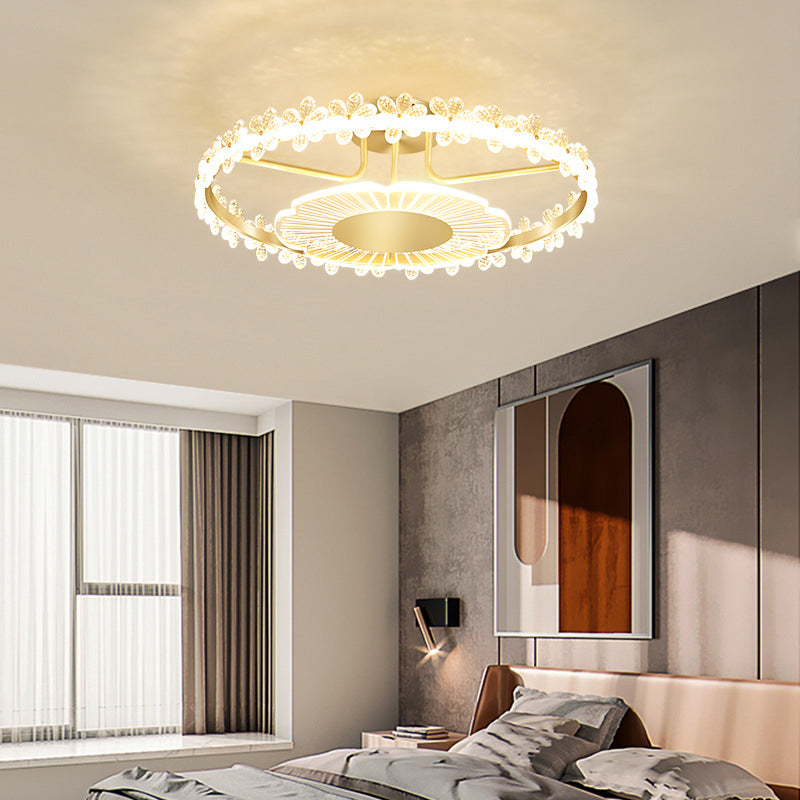 2-Light Golden Flush Mount Lighting Metal LED Ceiling Light with Crystal