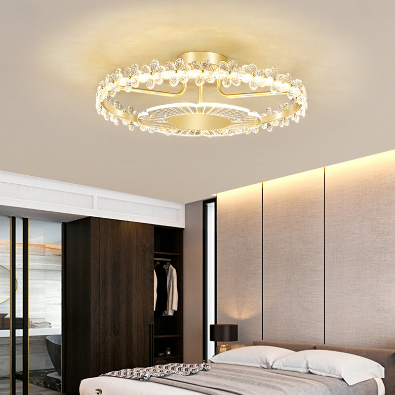 2-Light Golden Flush Mount Lighting Metal LED Ceiling Light with Crystal