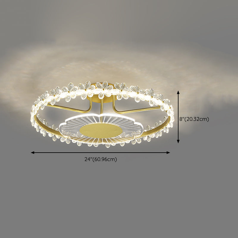 2-Light Golden Flush Mount Lighting Metal LED Ceiling Light with Crystal