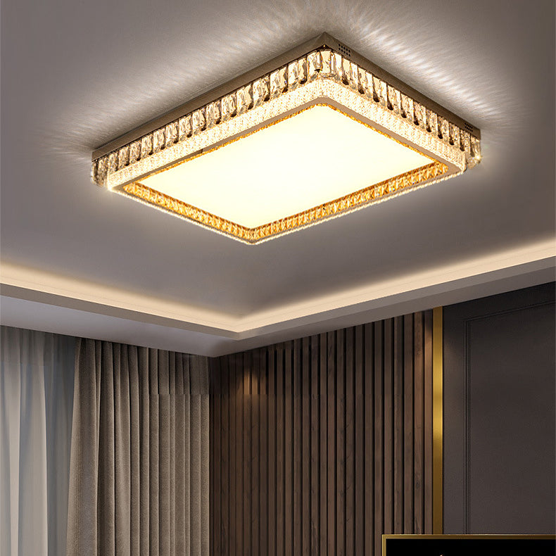 2-Light Golden Flush Mount Lighting Geometric Glass LED Ceiling Light for Foyer