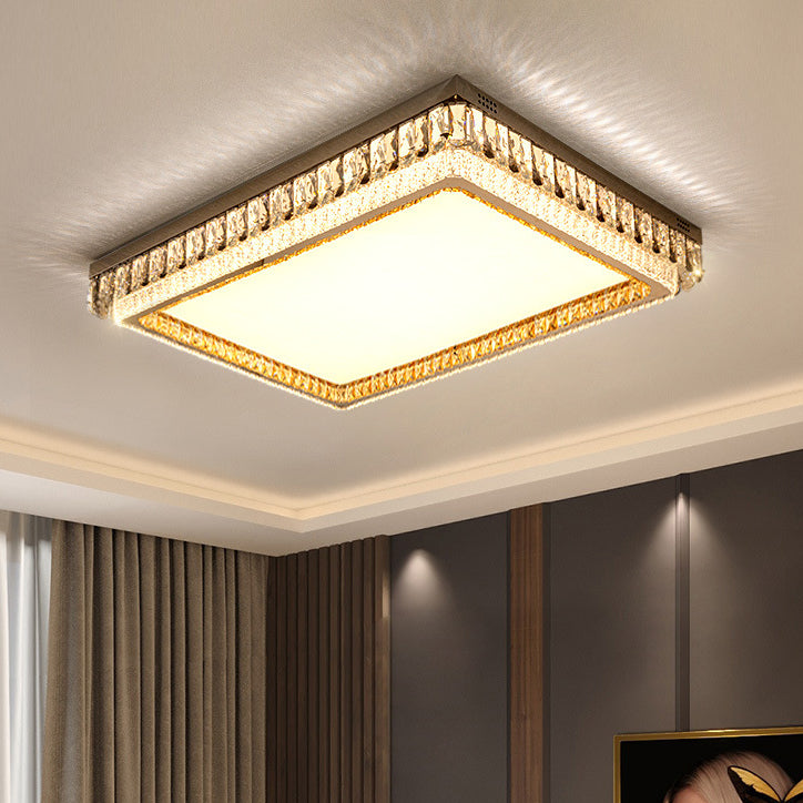 2-Light Golden Flush Mount Lighting Geometric Glass LED Ceiling Light for Foyer