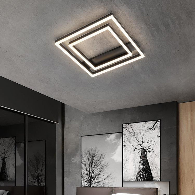 Dark Black Aluminum Semi Flush Mount Modern LED Square Ceiling Flush