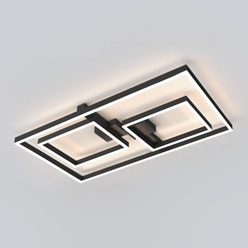 Dark Black Aluminum Semi Flush Mount Modern LED Square Ceiling Flush