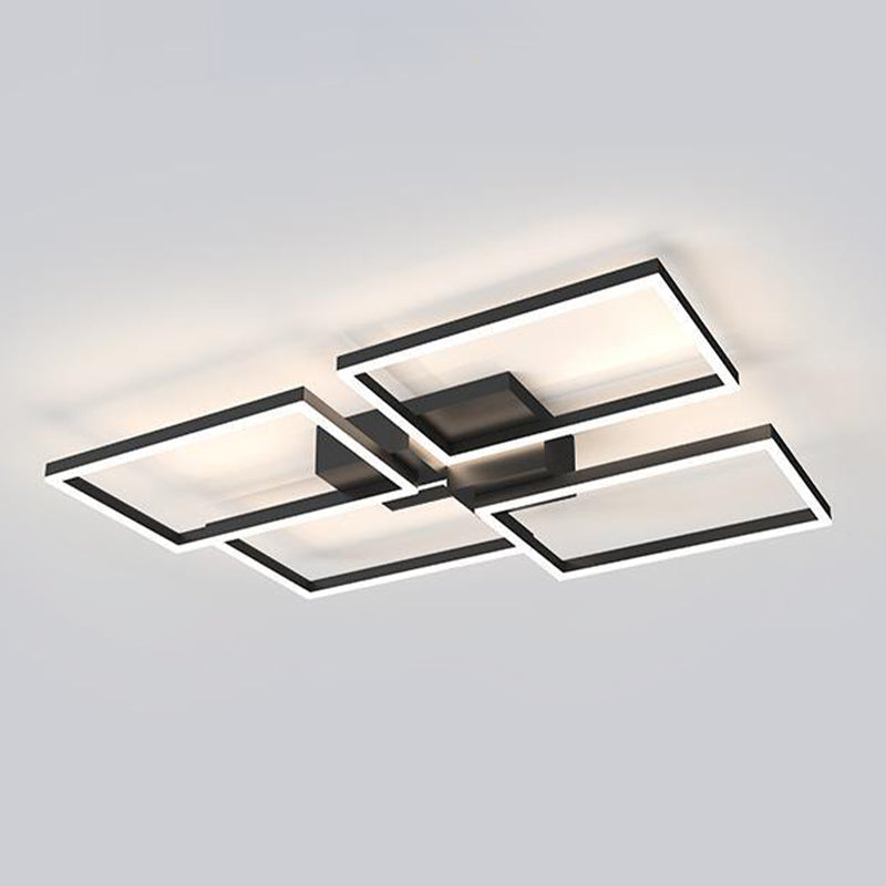 Dark Black Aluminum Semi Flush Mount Modern LED Square Ceiling Flush