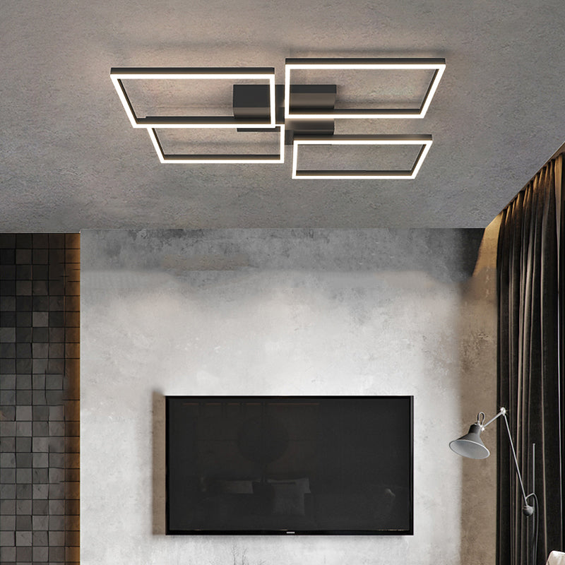 Dark Black Aluminum Semi Flush Mount Modern LED Square Ceiling Flush