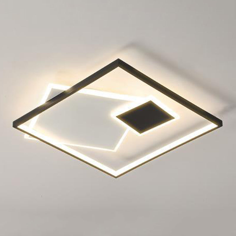 Interior LED Square Flush Mount Light Contemporary Metal Ceiling Flush in Black