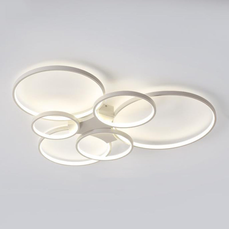 LED Ring 3 / 6 - Light Semi Flush Mount in Matte White Iron and Acrylic Ceiling Fixture