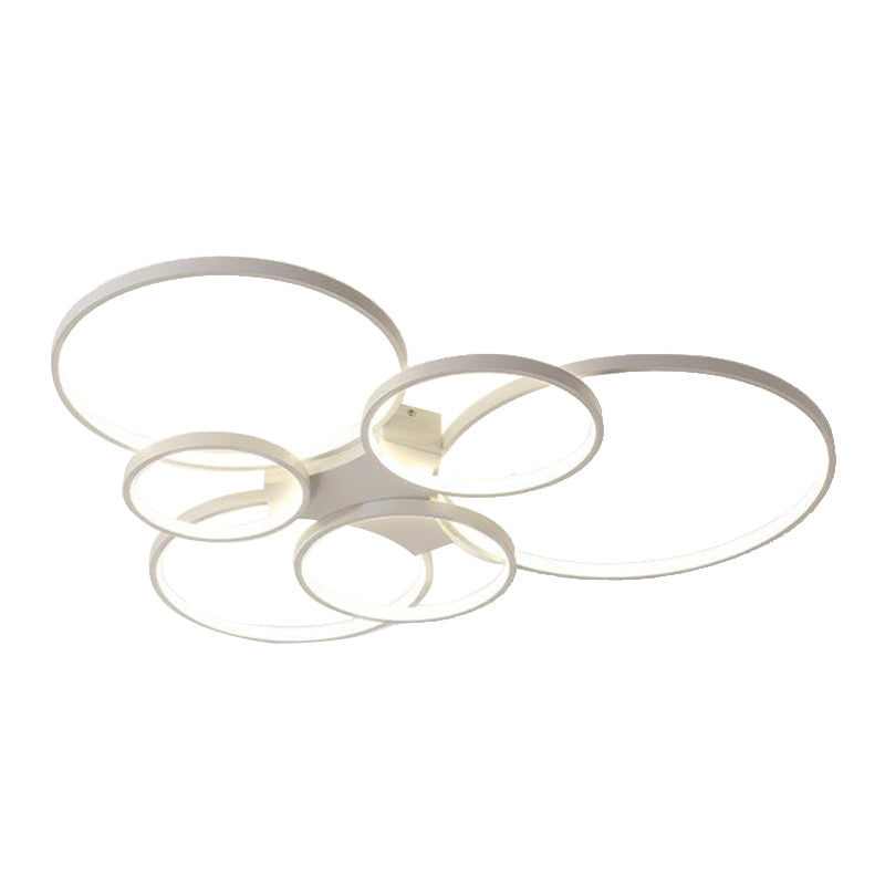 LED Ring 3 / 6 - Light Semi Flush Mount in Matte White Iron and Acrylic Ceiling Fixture