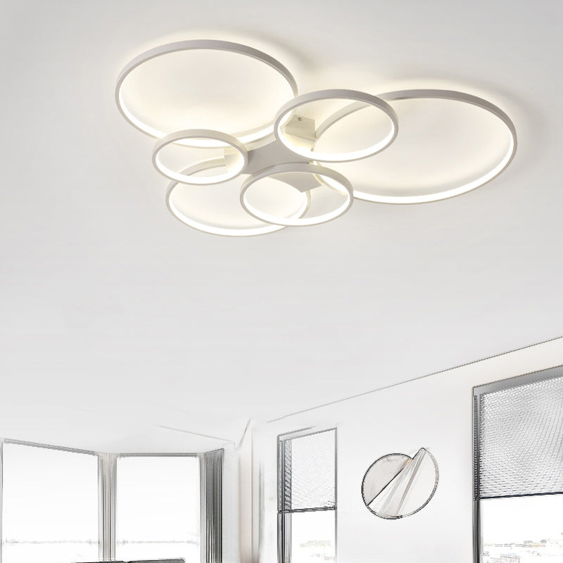 LED Ring 3 / 6 - Light Semi Flush Mount in Matte White Iron and Acrylic Ceiling Fixture