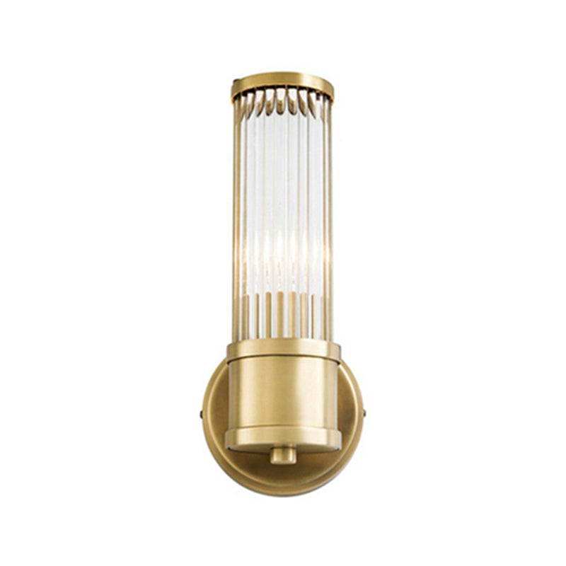 Postmodern Metal Wall Sconce Cylinder Shape Vanity Lamp with Glass Shade for Bathroom