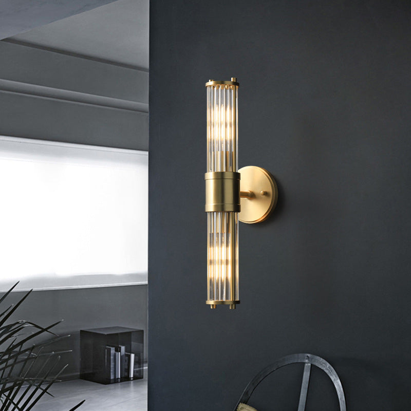 Postmodern Metal Wall Sconce Cylinder Shape Vanity Lamp with Glass Shade for Bathroom