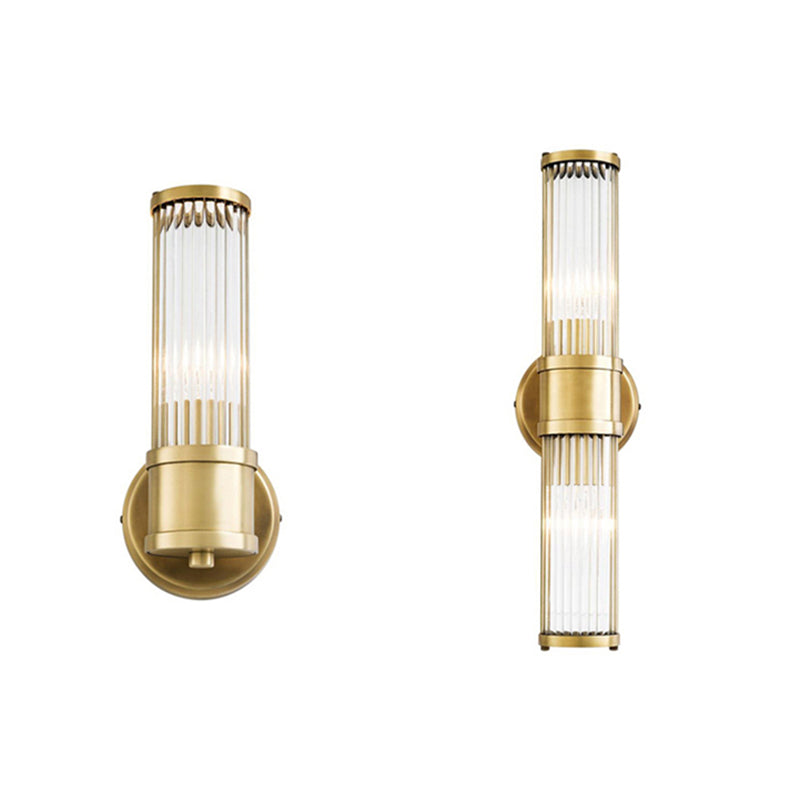 Postmodern Metal Wall Sconce Cylinder Shape Vanity Lamp with Glass Shade for Bathroom