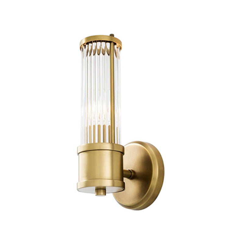 Postmodern Metal Wall Sconce Cylinder Shape Vanity Lamp with Glass Shade for Bathroom