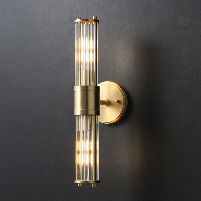 Postmodern Metal Wall Sconce Cylinder Shape Vanity Lamp with Glass Shade for Bathroom