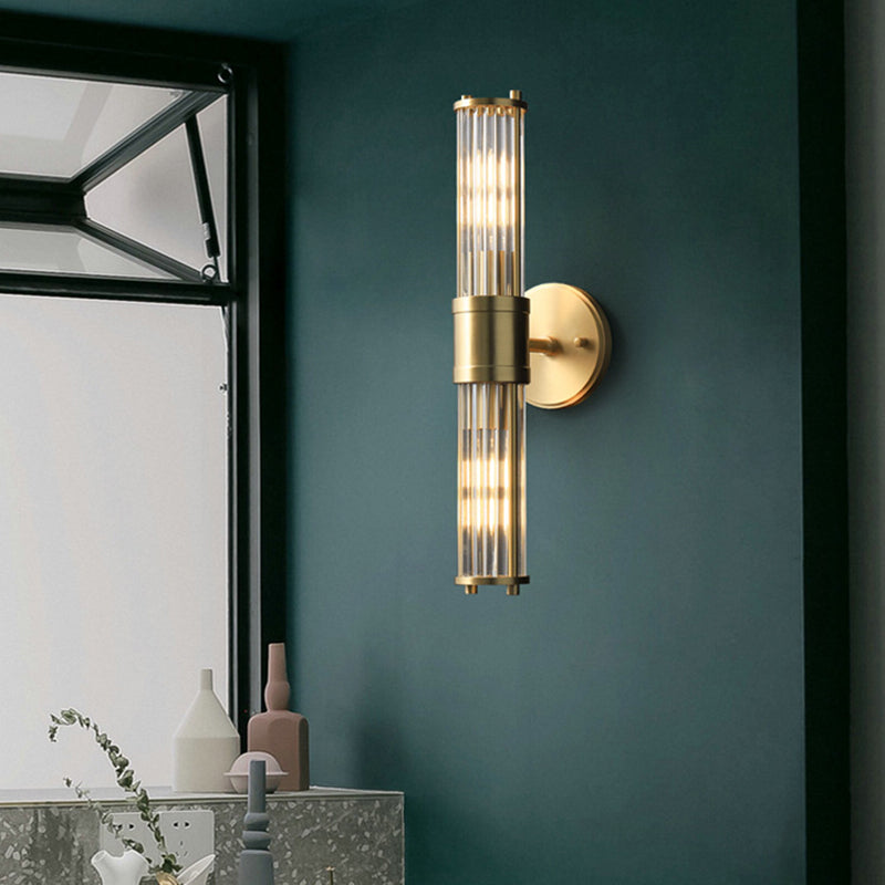 Postmodern Metal Wall Sconce Cylinder Shape Vanity Lamp with Glass Shade for Bathroom