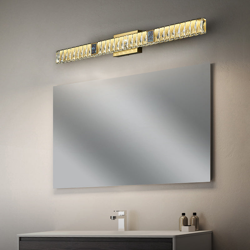 Stainless Steel Wall Sconce Linear Shape Vanity Lamp with Crystal Shade for Bathroom