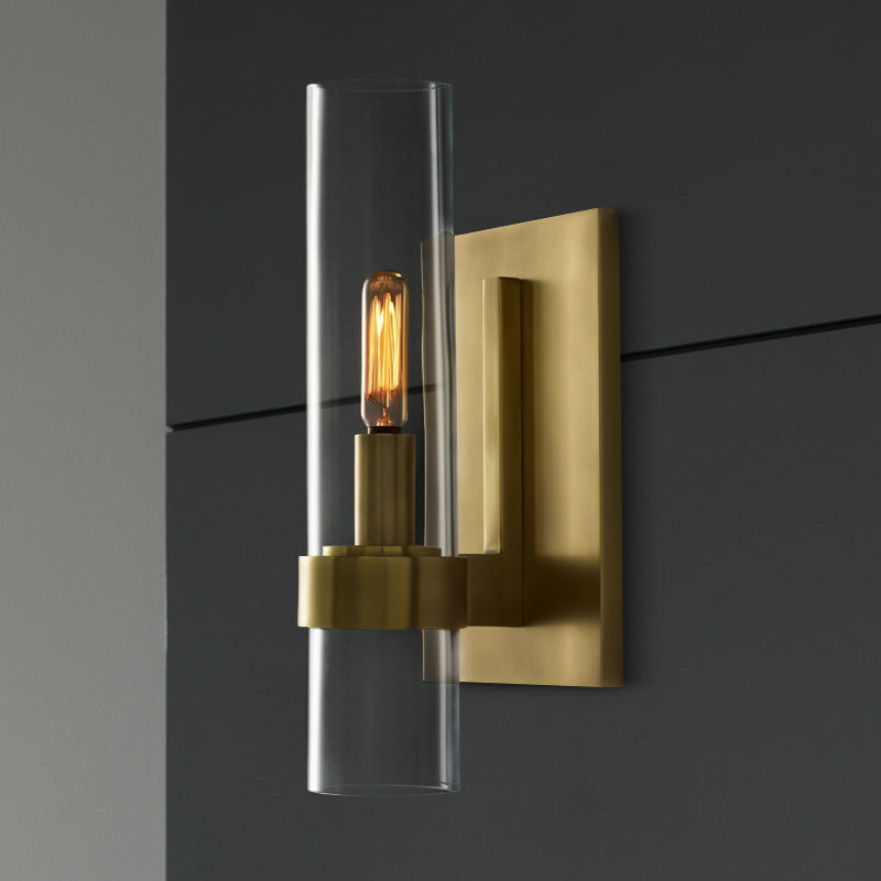 Metal Postmodern Wall Sconce Cylinder Shape Vanity Lamp with Glass Shade for Bathroom