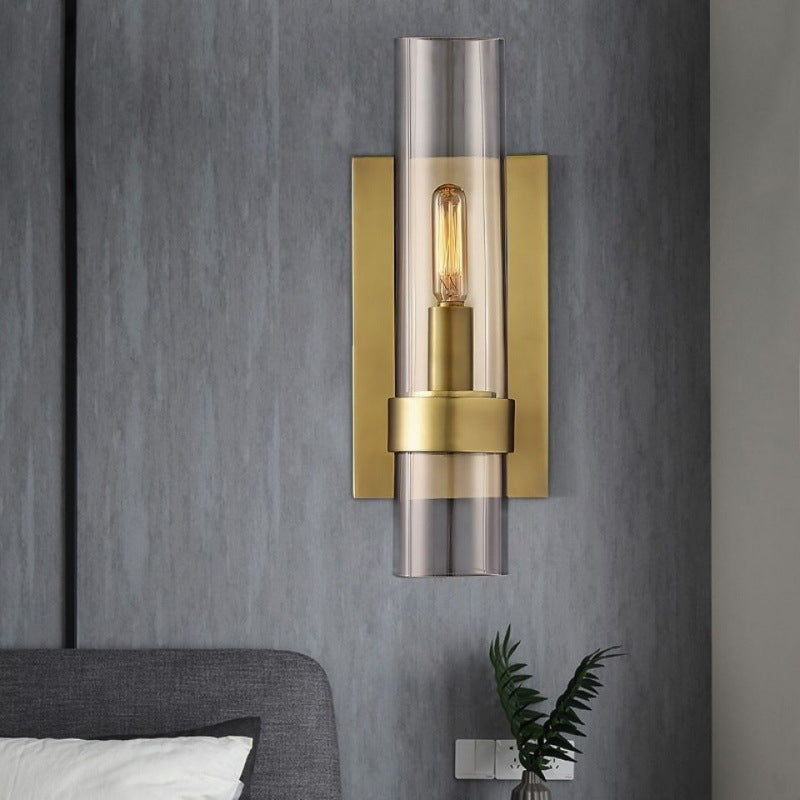 Metal Postmodern Wall Sconce Cylinder Shape Vanity Lamp with Glass Shade for Bathroom