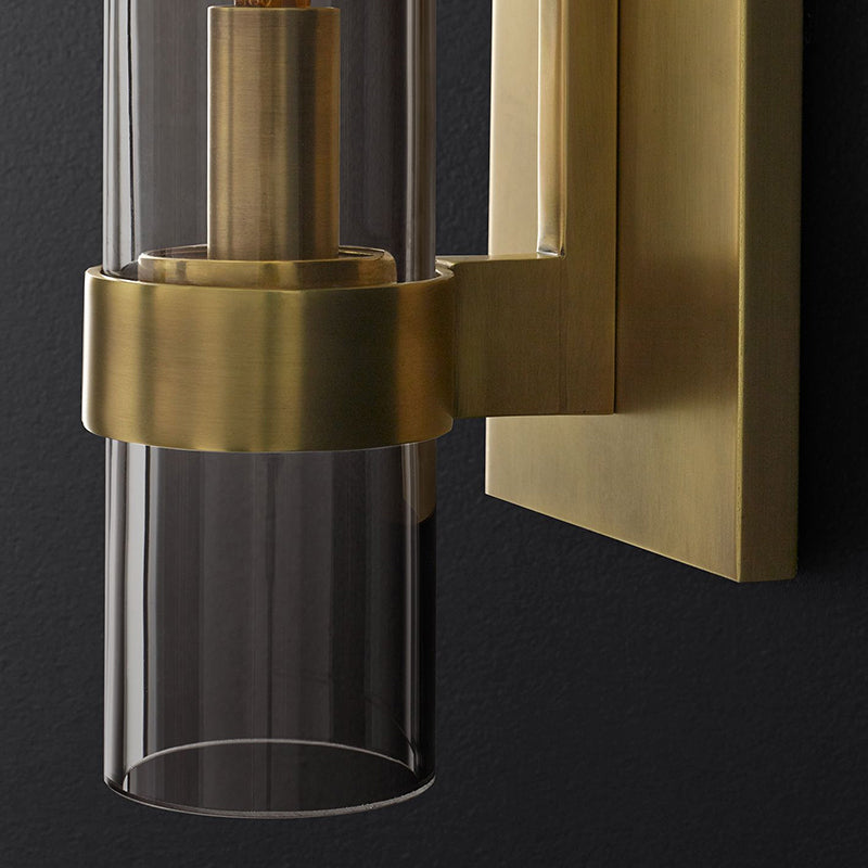 Metal Postmodern Wall Sconce Cylinder Shape Vanity Lamp with Glass Shade for Bathroom